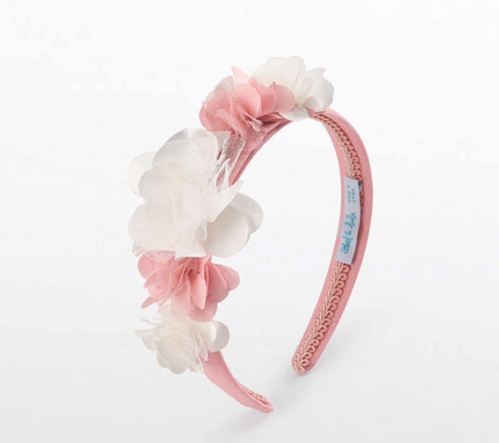 Pink & White Organza Flower Headband