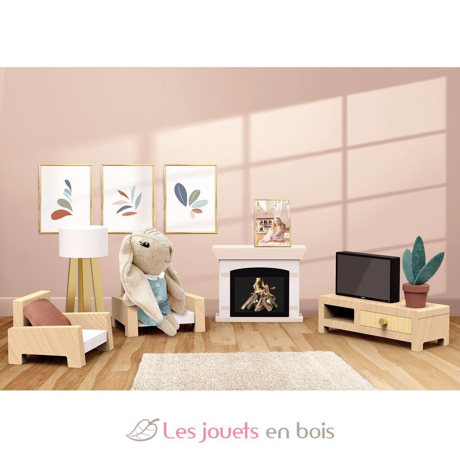 Wooden Dollhouse Living Room Set with Bunny