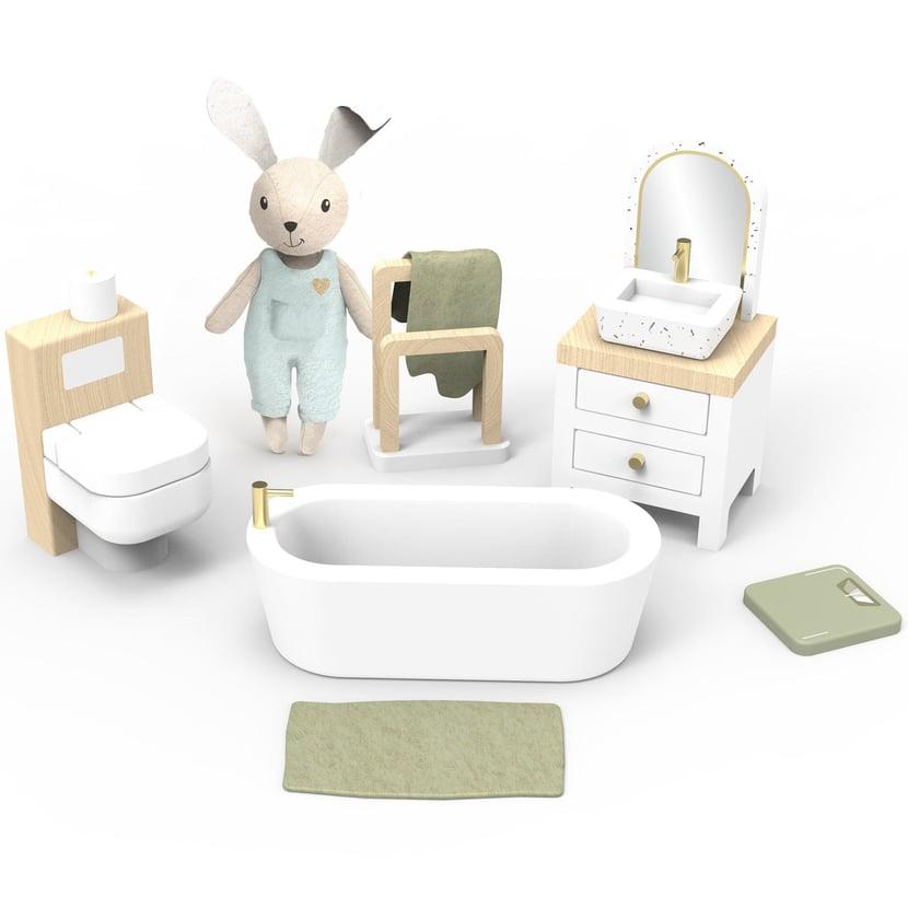 Speedy Monkey Wooden Dollhouse Bathroom Set with Bunny