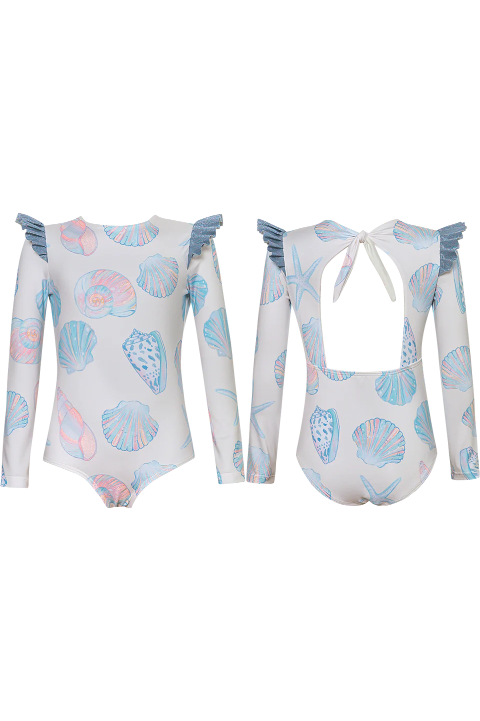 SEASHELL PRINT LONG SLEEVE ONE PIECE  SWIM SUIT