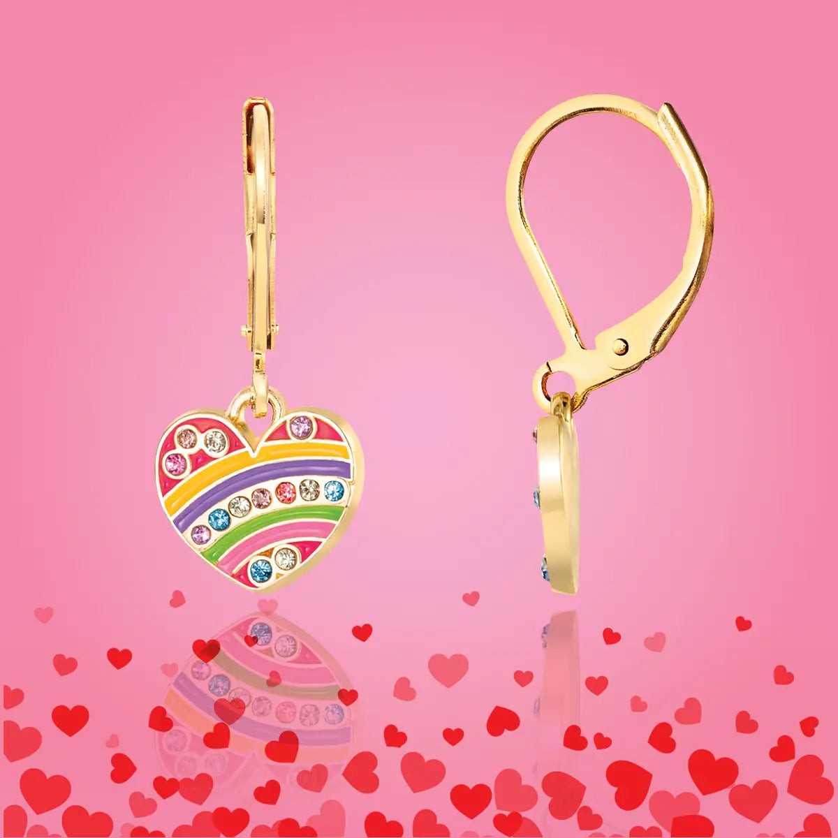 Crystal Rainbow Heart Lever Back Earrings