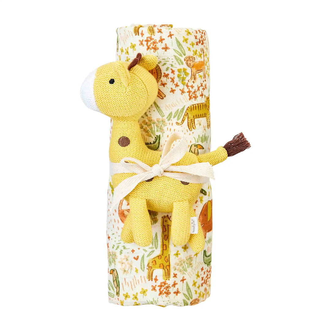 Mudpie Giraffe swaddle and rattle set