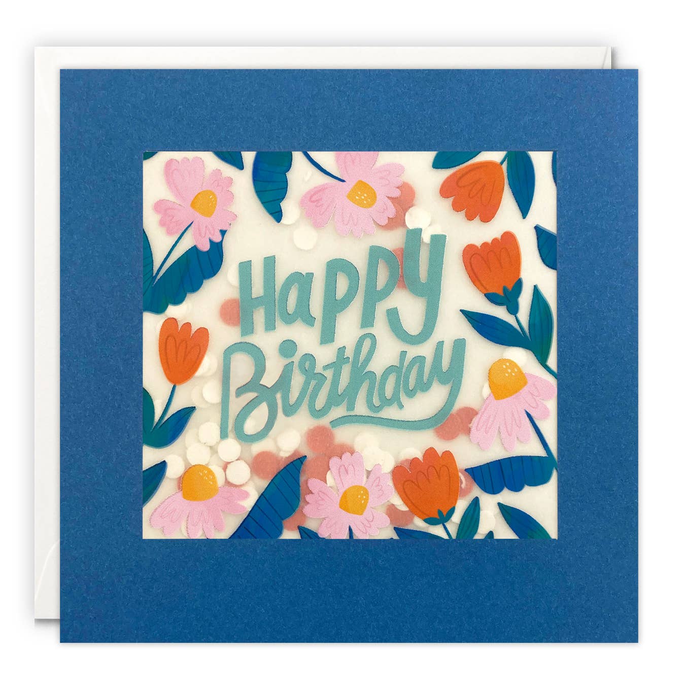 Blue and Orange Flowers Birthday Greetings Card