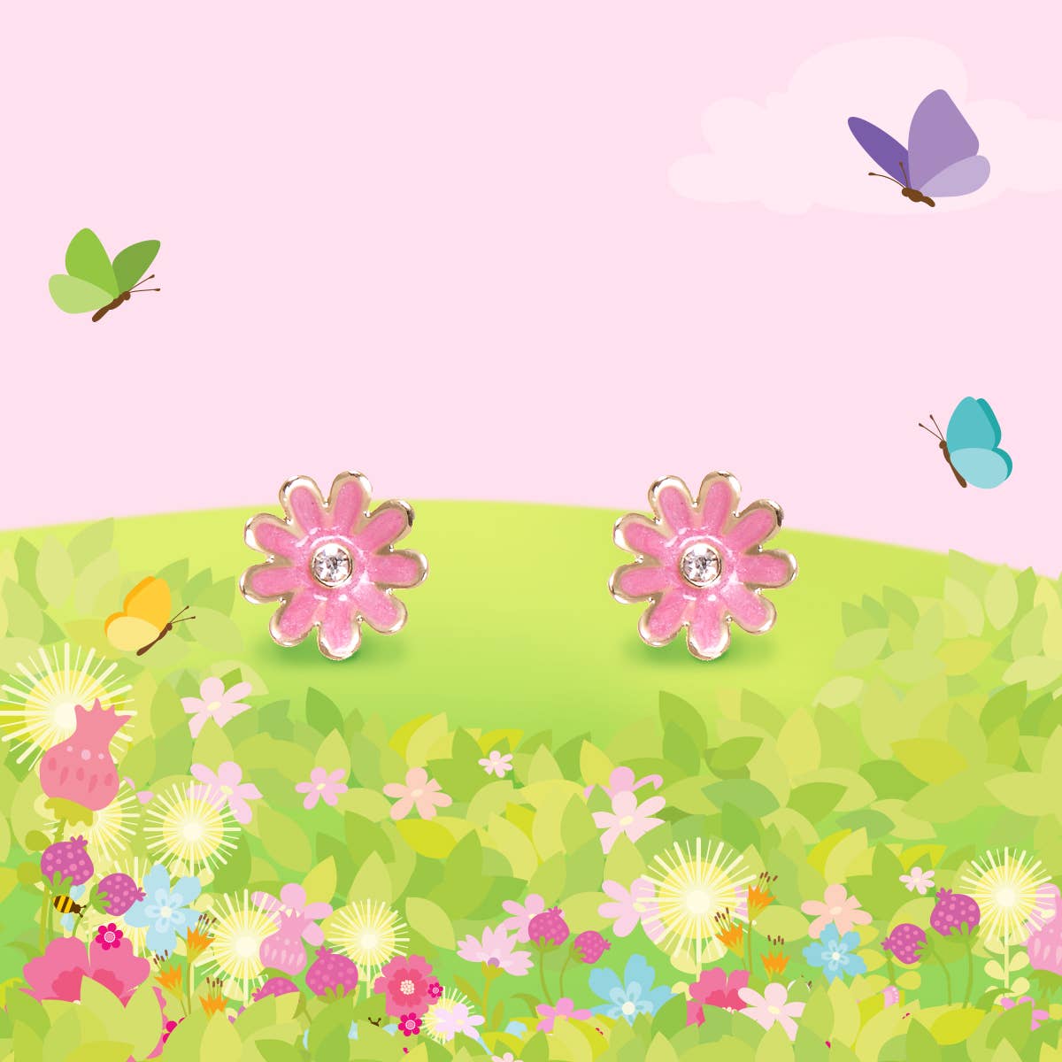 Pink Daisy Flower Cutie Stud Earrings