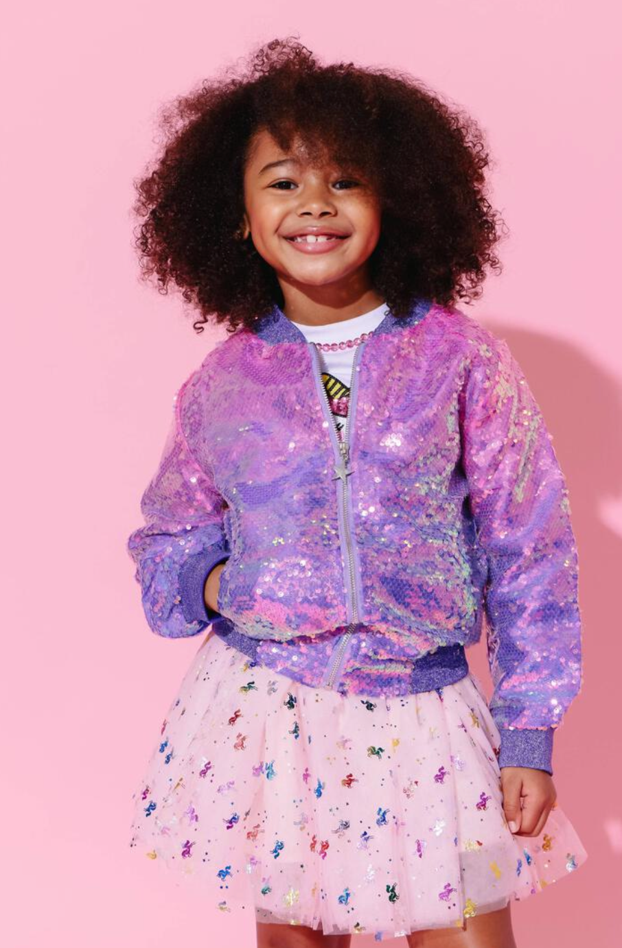 Lola and the Boys Bubble Gum Sequin Bomber