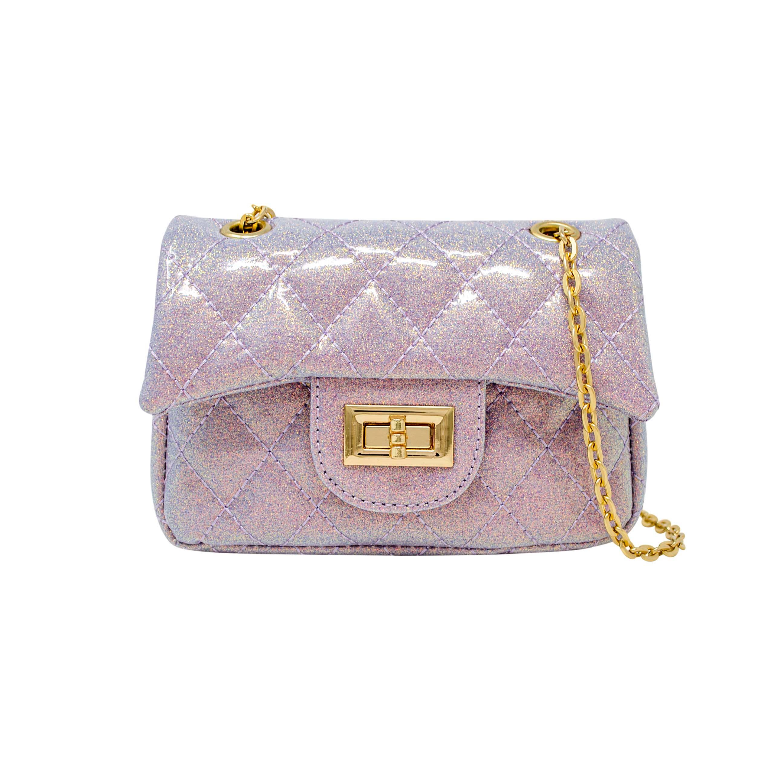 Classic Quilted Sparkle Mini Purse Light Purple