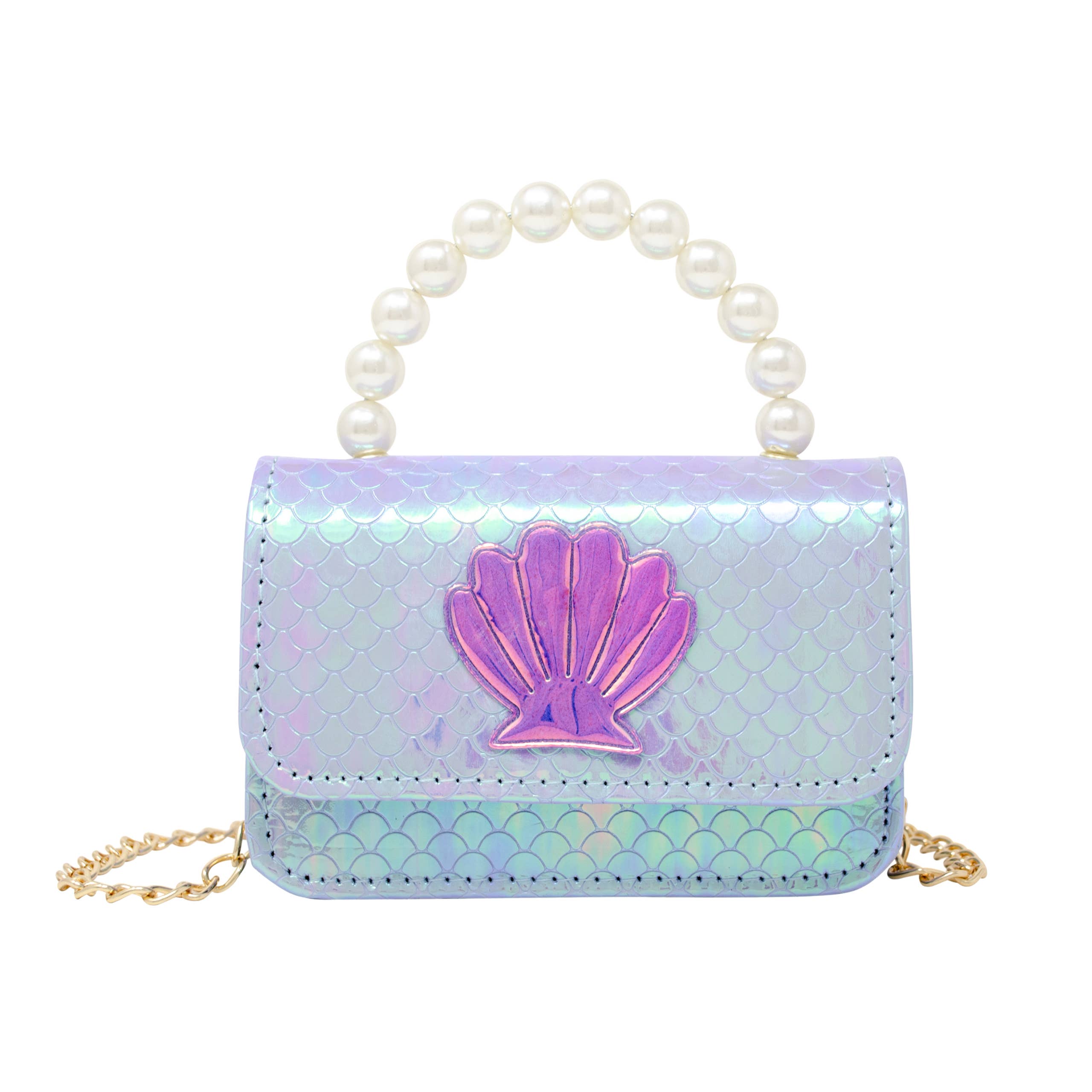 Shiny Seashell Pearl Handle Bow Handbag