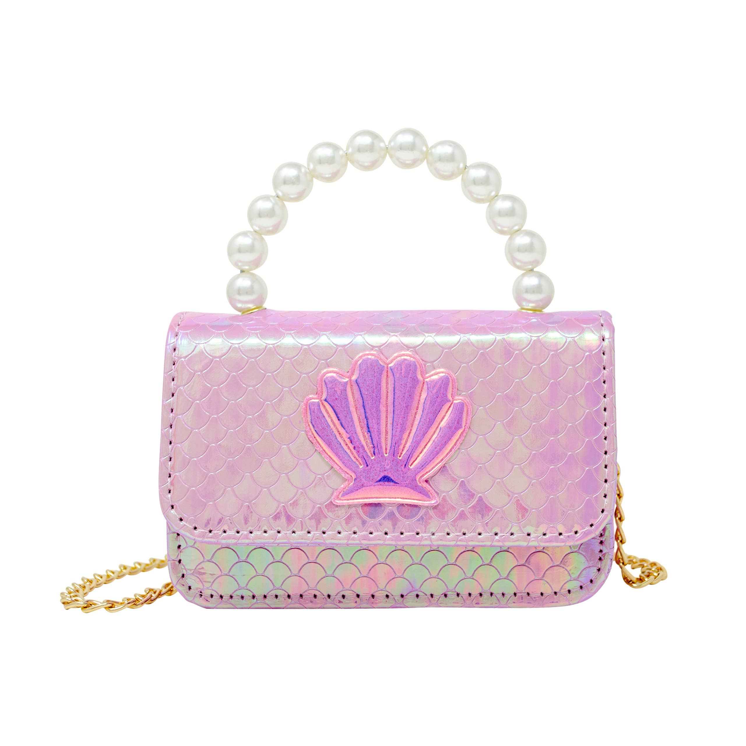 Shiny Seashell Pearl Handle Bow Handbag