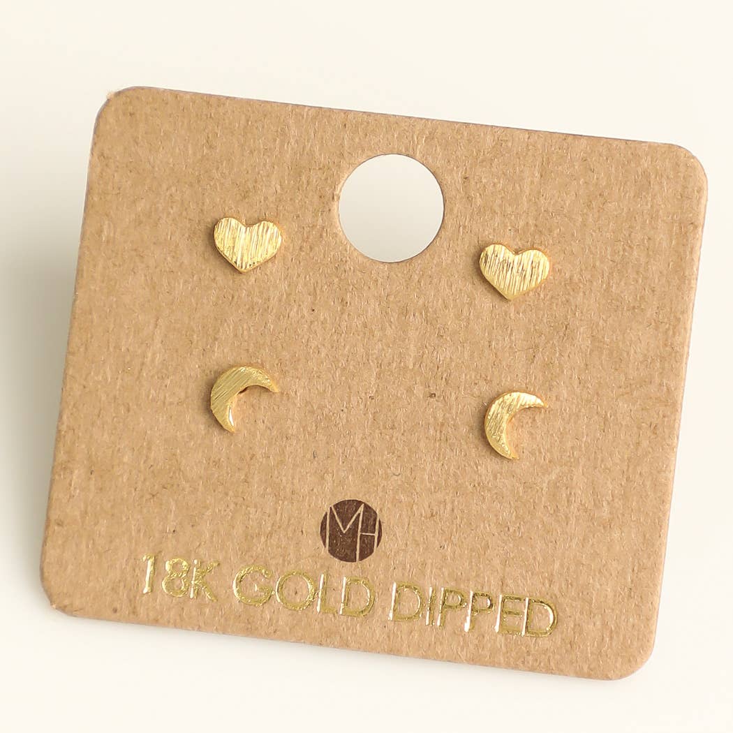 Mini Heart Moon Stud Earrings Set