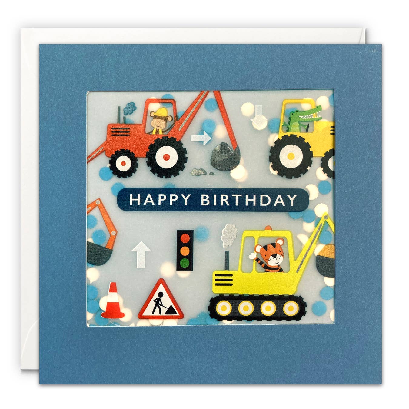 Animals in Diggers Paper Confetti Greetings Card