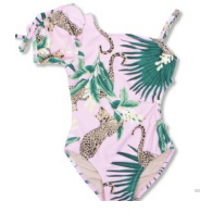 Shade Critters Puff Sleeve Pink One Shoulder Swim Suit