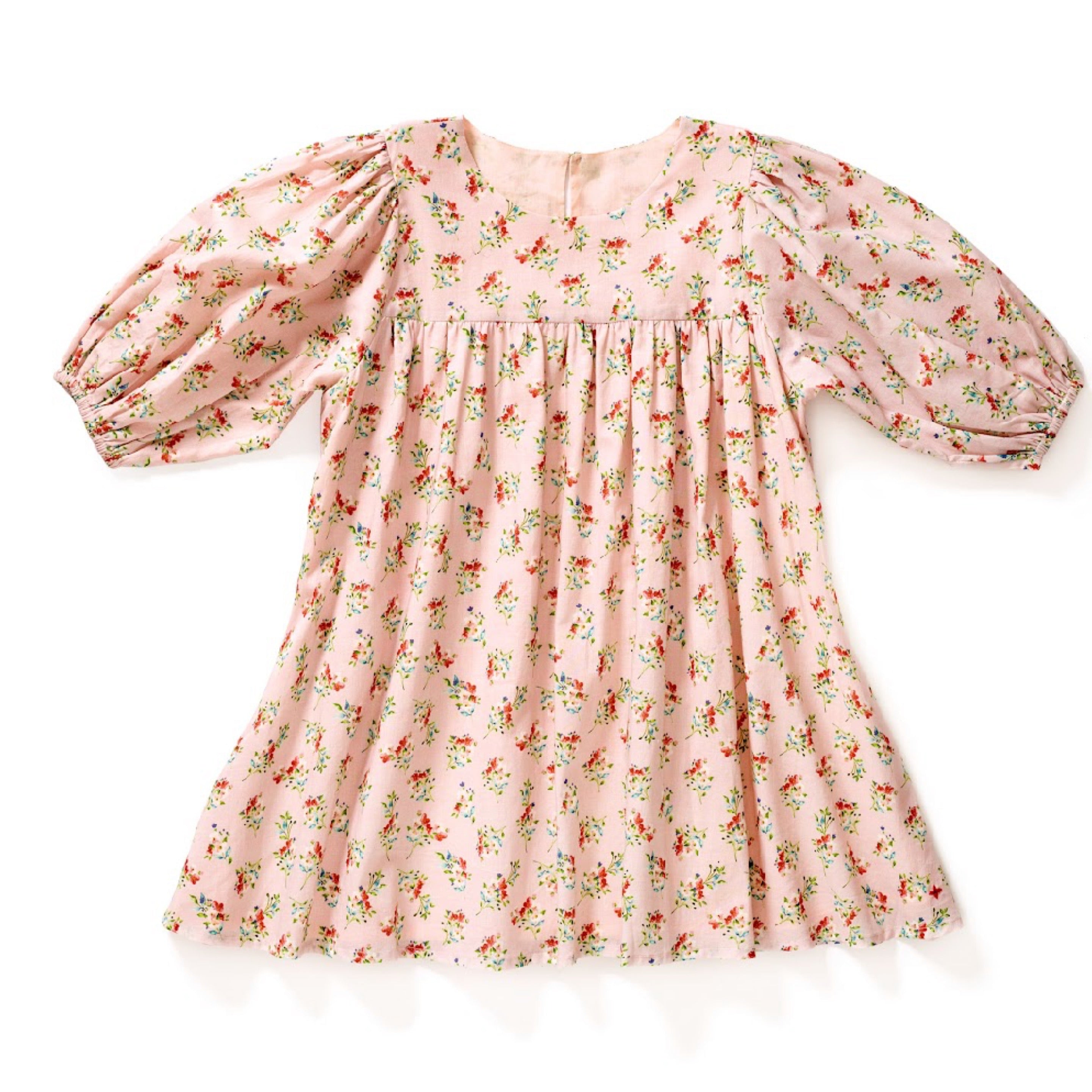 Lelapin Pink Floral Puff Sleeve Dress
