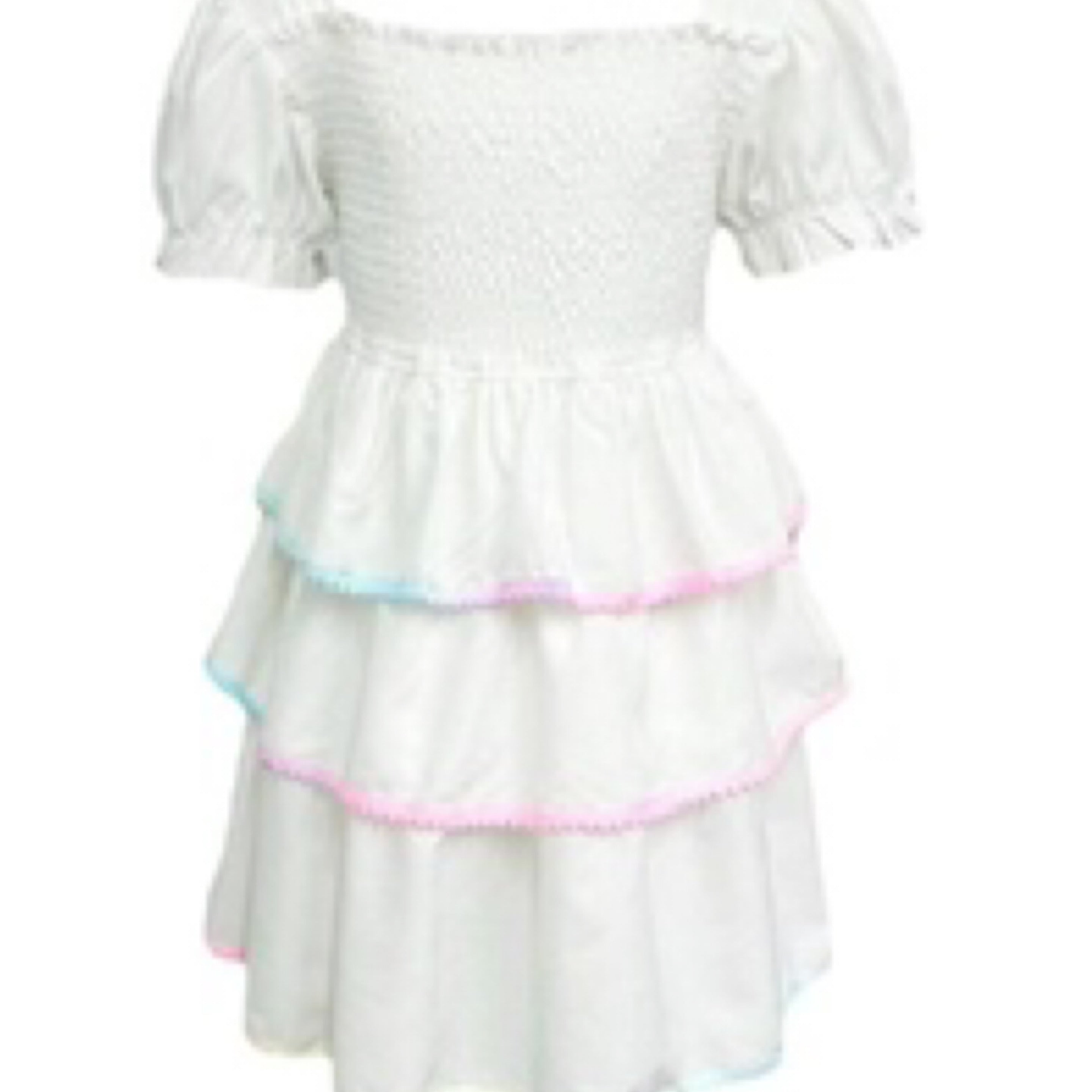 Lola and the Boys White Rainbow Tier pom pom Dress