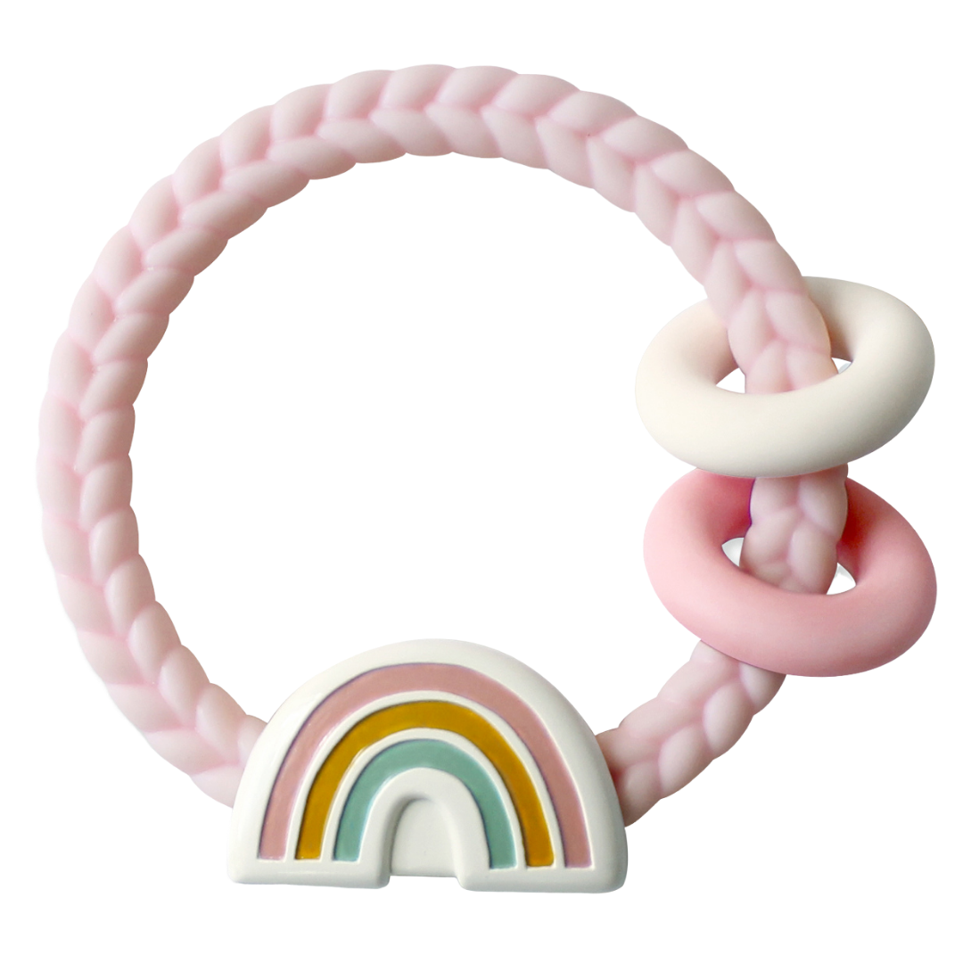 Itzy Ritzy Rattle™ Silicone Teether Rattles pink rainbow