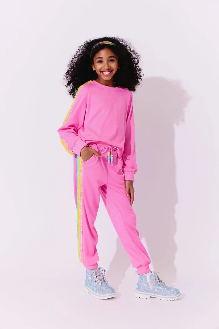 Pink Rainbow Sequin Sweatshirt & Jogger Set