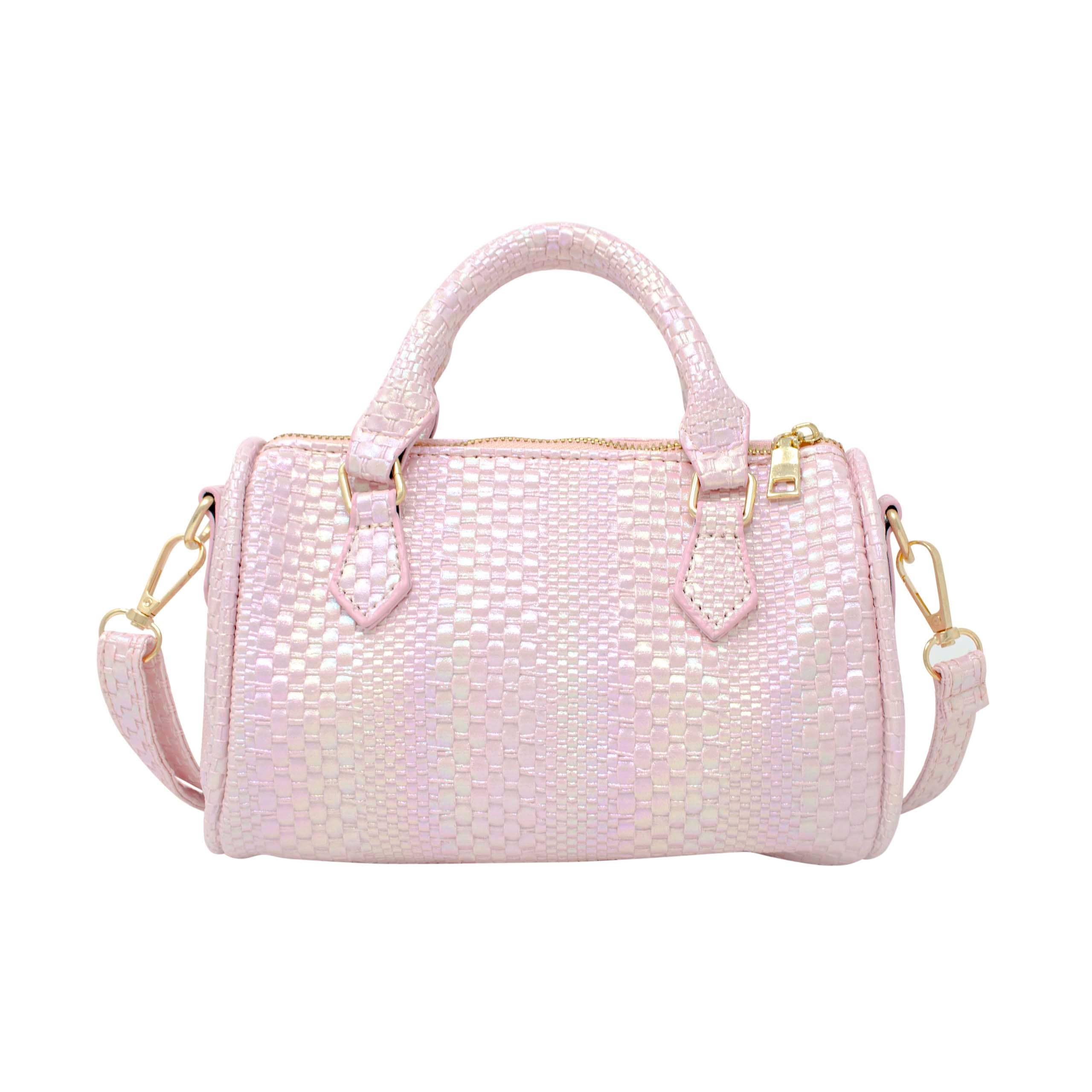 Pink Rainbow Woven Duffle Handbag