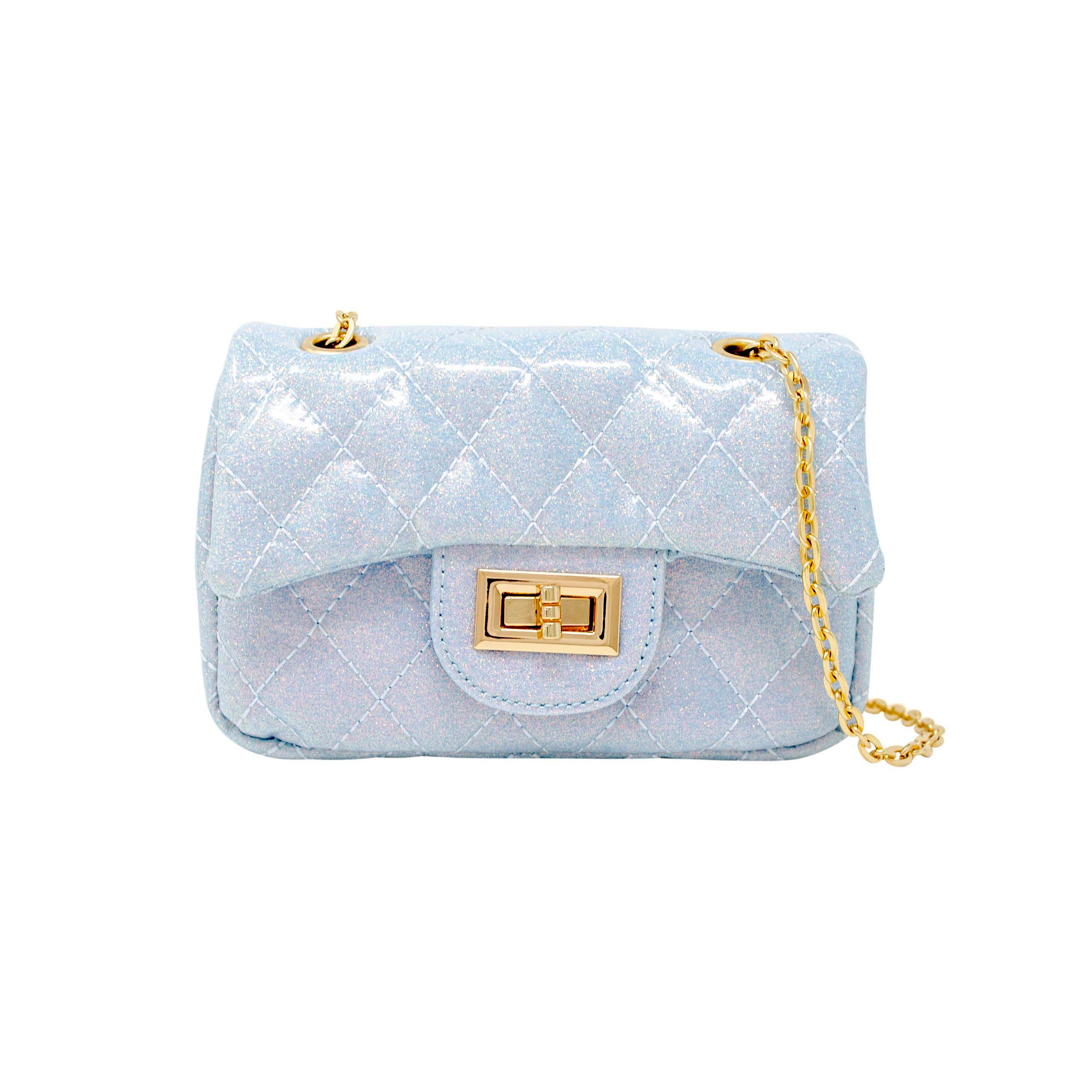 Classic Quilted Sparkle Mini Purse Light Blue