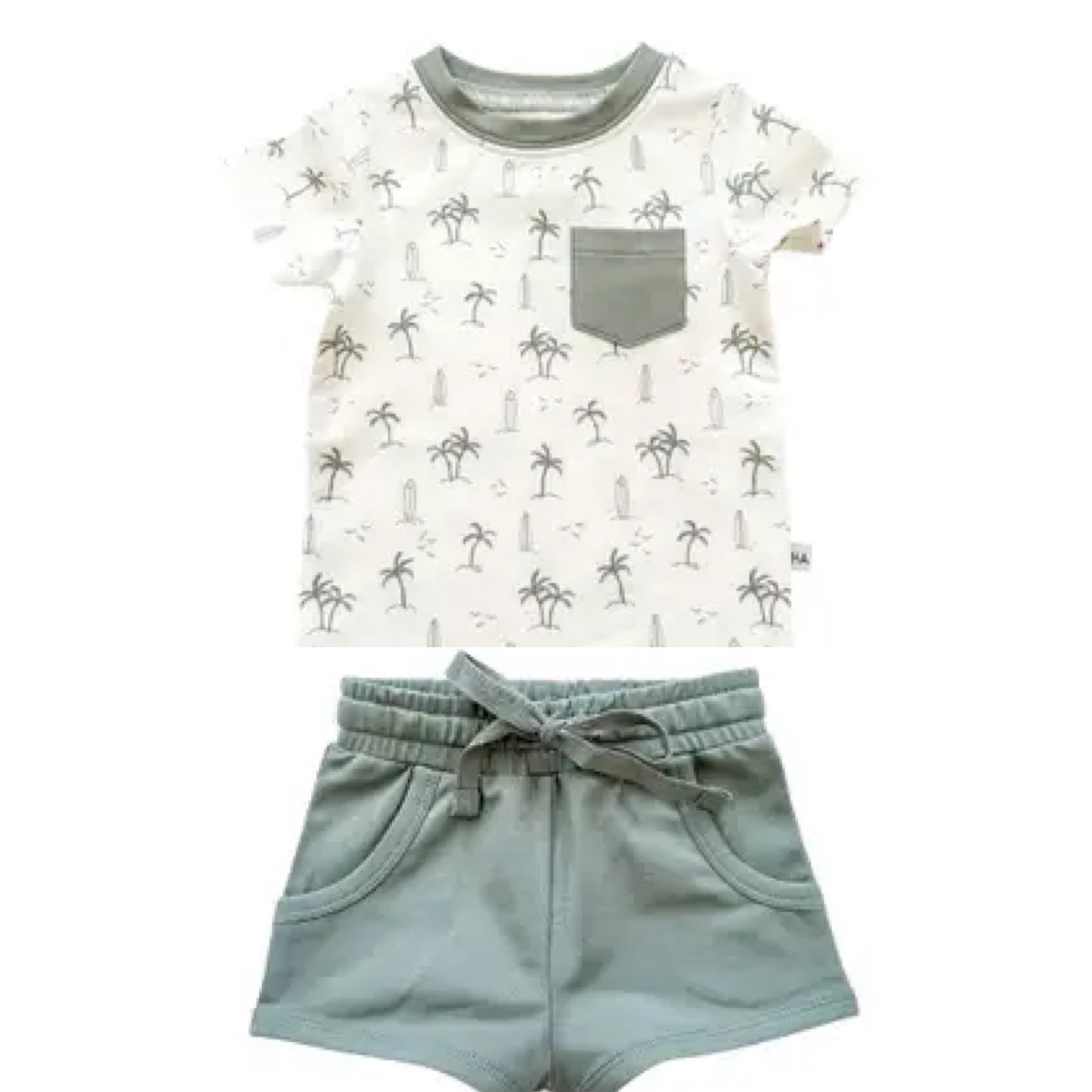 Harp Angel Organic Short Sleeve Shirt - Palm Beach with matching shorts set