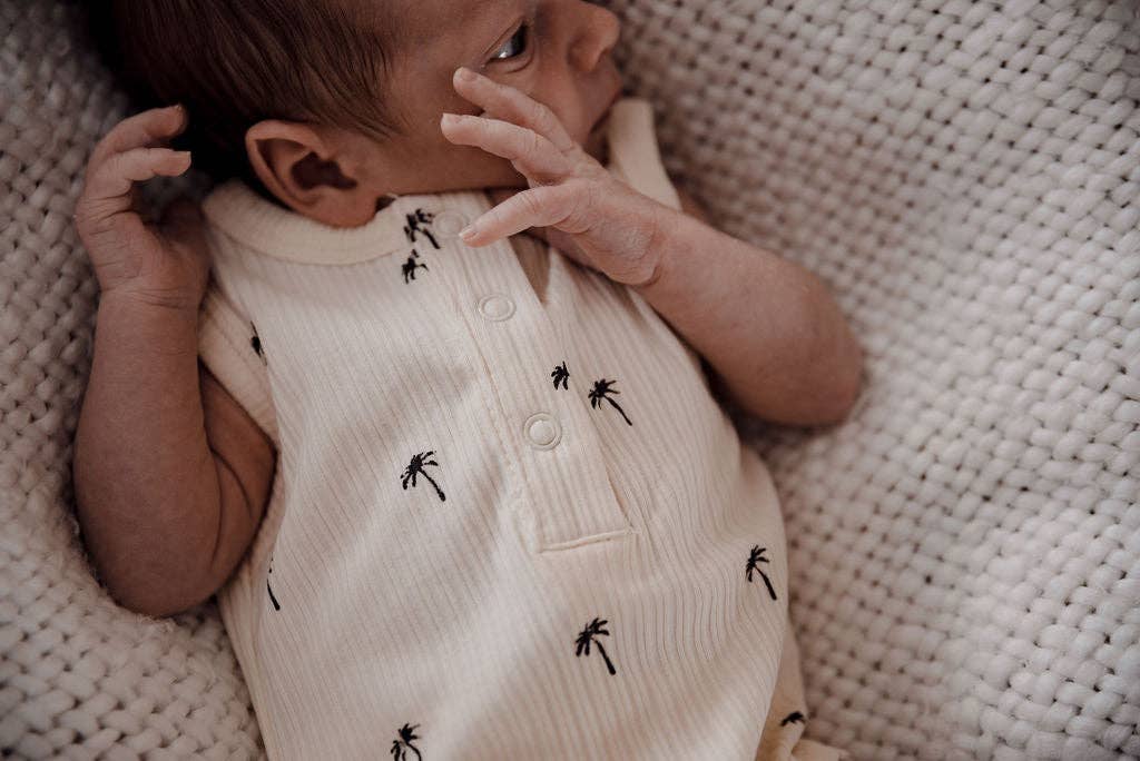 Woven Kids Ribbed Bodysuit - Palm Tree