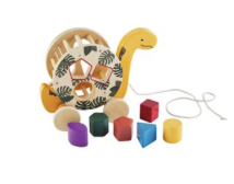 Yellow Wood Dinosaur Shape Sorter Pull Toy