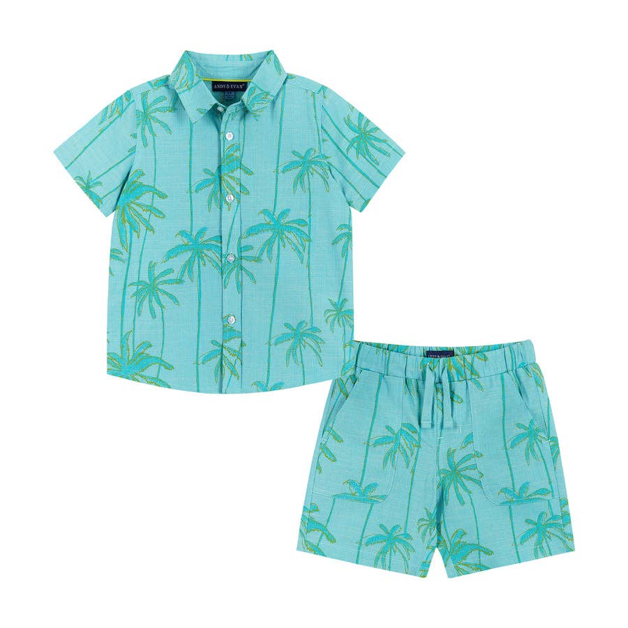 Andy and Evan Buttondown Set - Aqua Palms