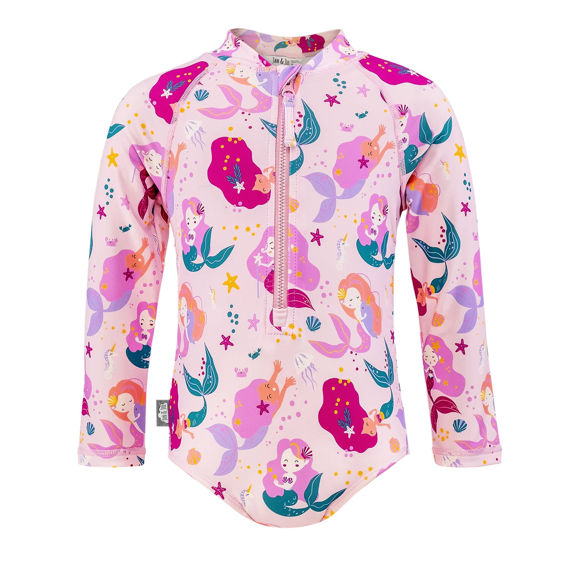 Pink Mermaid | Long Sleeve Girls' UV Swimsuit