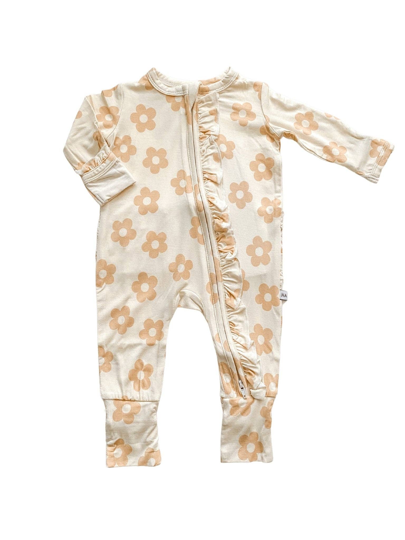 Harp Angel Ruffle Zipper One Piece - Blush Daisy